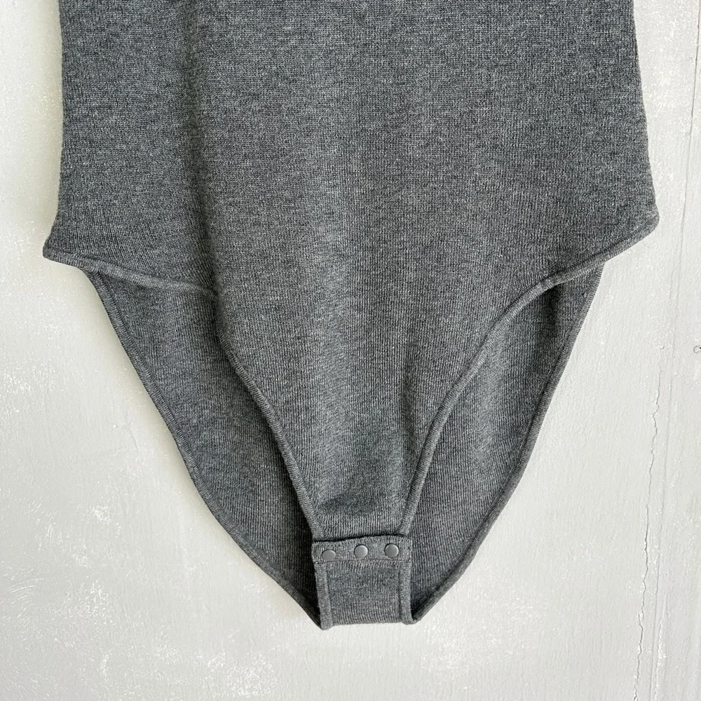 ADAY size M Like a Glove bodysuit high neck short sleeve gray merino wool blend - Picture 5 of 11